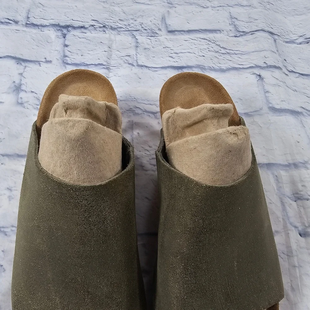 Papillio Birkenstock Namica Wedge Sandals Women 41 US 10 Metallic Olive Green
